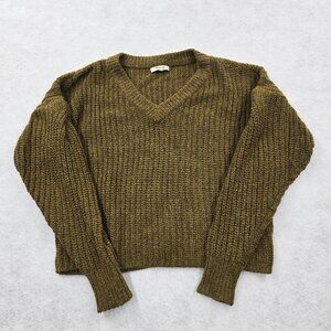 Madewell Chunky Knit Wool Silk Blend V-Neck Sweater Small Boxy Gathered Sleeve